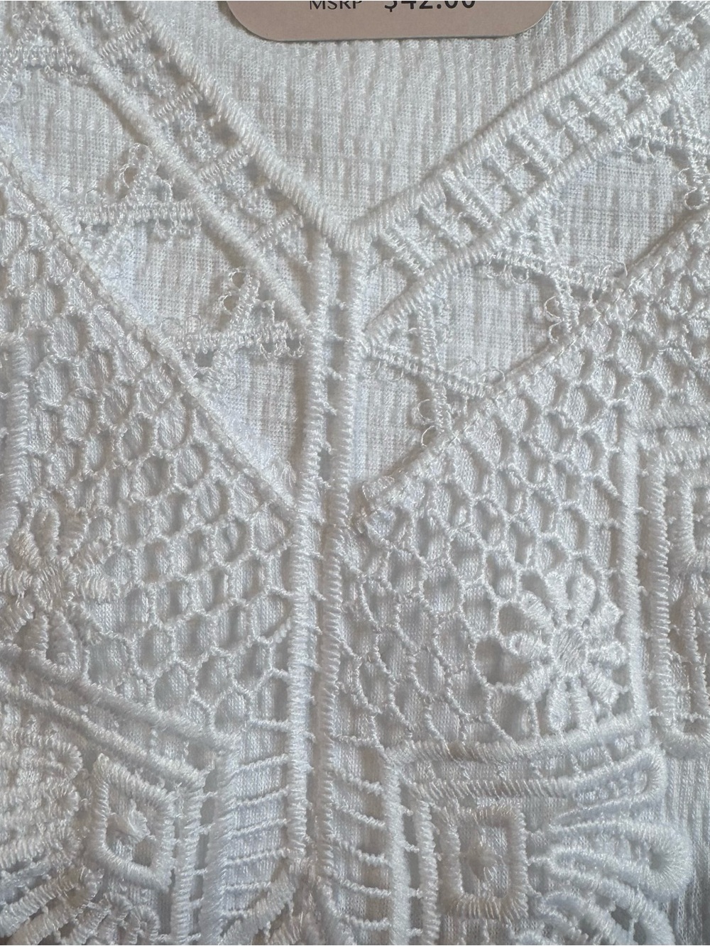 NWT Gorgeous WHITE/WHITE Crochet Trim V-Neck Top PLUS: 3X #11 - Picture 2 of 8